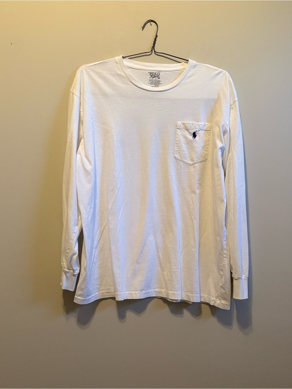 Polo by Ralph Lauren White Long Sleeve Pocket Tee with Navy Pony